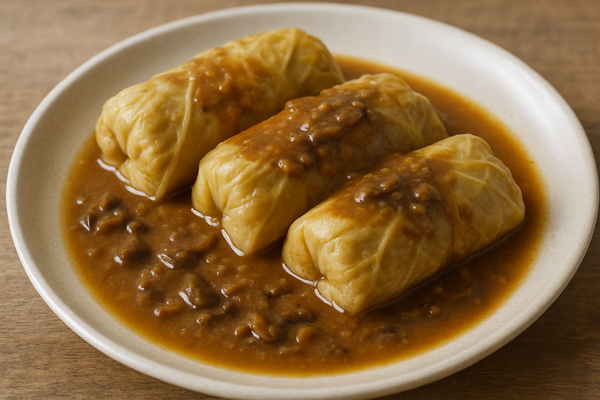 Rice & Mushroom Cabbage Rolls w/Mushroom Sauce - 3 Rolls (Gołąbki)