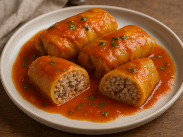 Rice and Mushroom Stuffed Cabbage w/Tomato Sauce - 3 Rolls (Gołąbki)