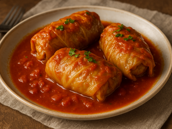 Rice and Mushroom Stuffed Cabbage w/Tomato Sauce - 3 Rolls (Gołąbki)