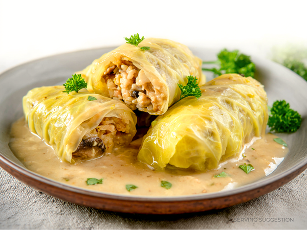 Rice & Mushroom Cabbage Rolls w/Mushroom Sauce - 3 Rolls (Gołąbki)