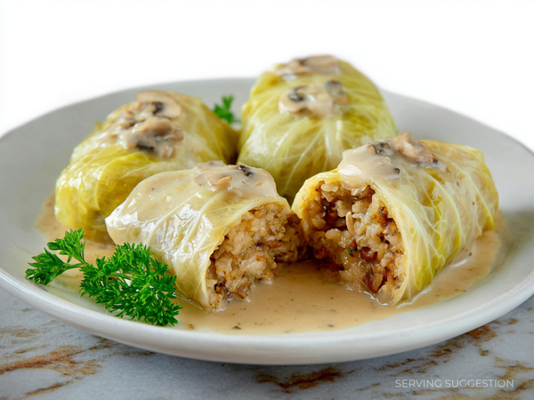 Rice & Mushroom Cabbage Rolls w/Mushroom Sauce - 3 Rolls (Gołąbki)