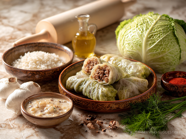 Rice & Mushroom Cabbage Rolls w/Mushroom Sauce - 3 Rolls (Gołąbki)