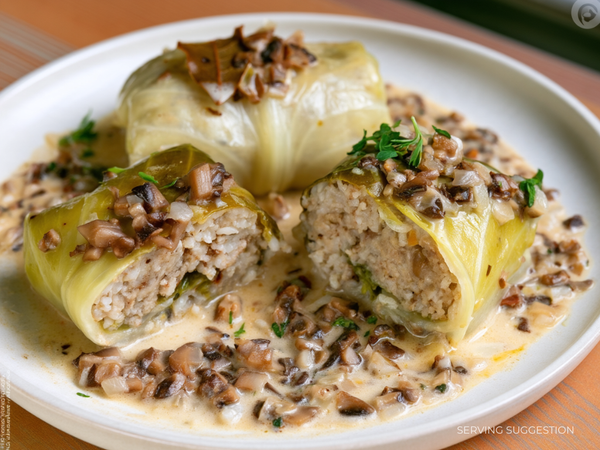Gluten Free Vegetarian Cabbage Rolls w/Mushroom Sauce - 3 Rolls (Gołąbki)