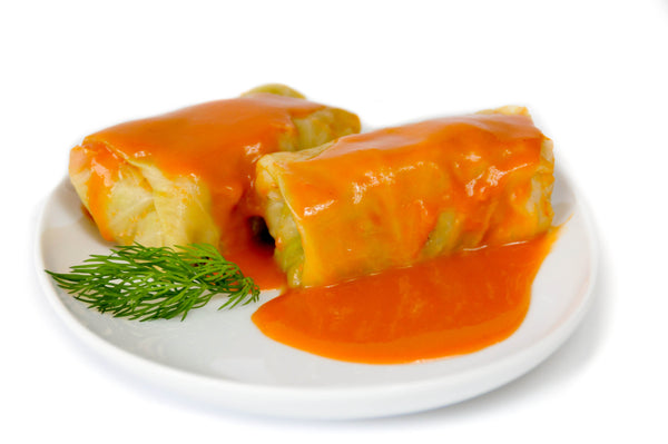 Gluten Free Rice and Mushroom Stuffed Cabbage w/Tomato Sauce - 3 Rolls (Gołąbki) - Polana Polish Food Online