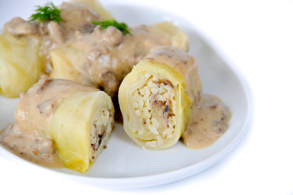 Gluten Free Rice & Mushroom Cabbage Rolls w/Mushroom Sauce-3 Rolls (Gołąbki) - Polana Polish Food Online