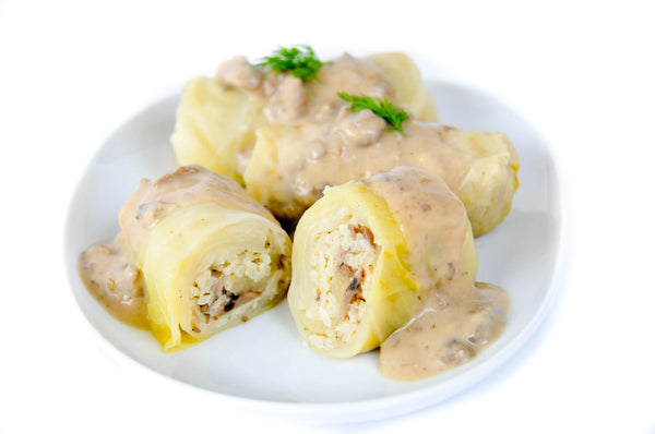 Rice & Mushroom Cabbage Rolls w/Mushroom Sauce-3 Rolls (Gołąbki) - Polana